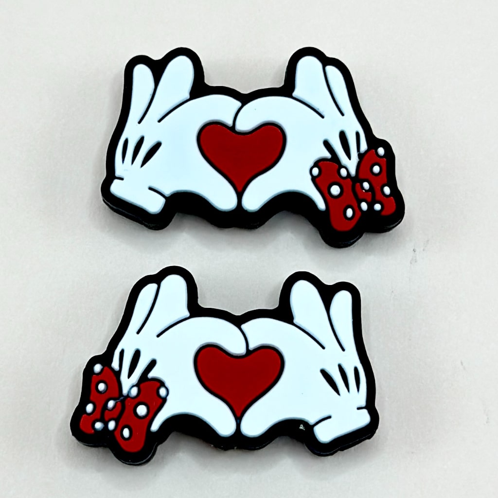 Cute Finger Heart Hand Sign Love Red Bowknot Valentines Silicone Focal Beads