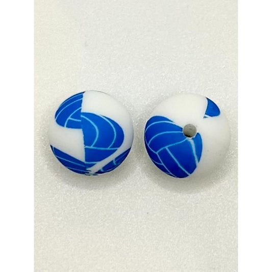 Blue Ball Printed Silicone Beads, 15mm