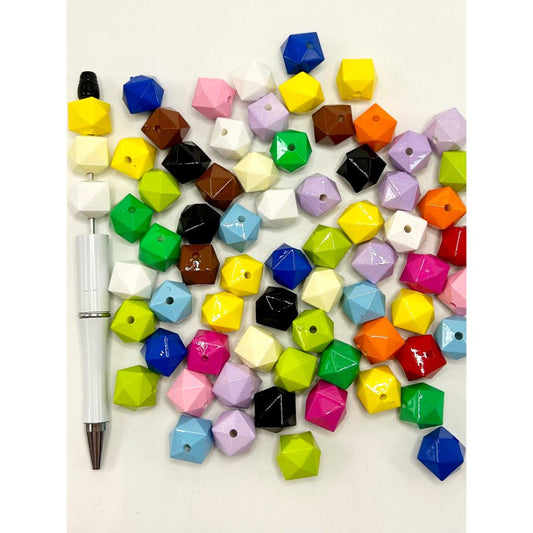 Hexagon Acrylic Beads in Pastel Colors, 14mm, AY