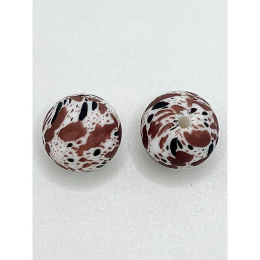 Brown Splatter Spots Printed Silicone Beads, 15mm