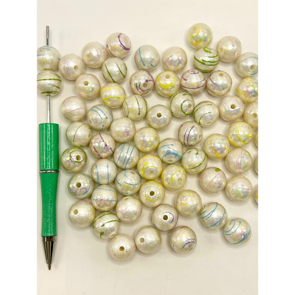 Rough Pearl White Acrylic Beads with Stripes Swirl Pattern, 16mm, Random Mix Color, XY