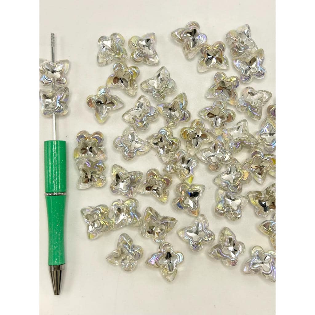 See Thru Clear Butterfly Acrylic Beads with Silver Butterflies Shape Rhinestones, SW