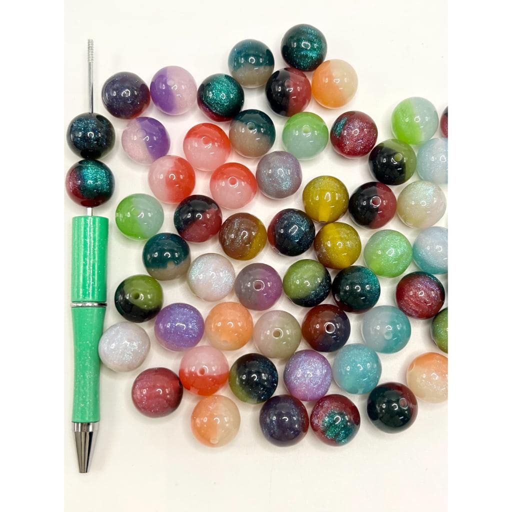 Double Color Acrylic Beads with Glitter Inside, 16mm, Random Mix Color, WM