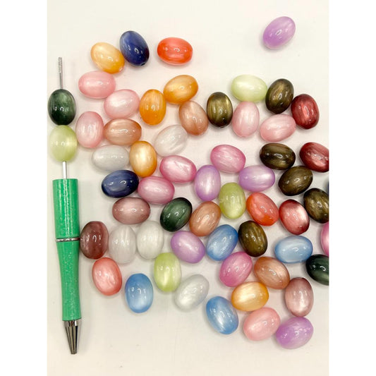 Cat Eye Style Oval Shaped Acrylic Beads, 13mm by 18mm, Random Mix Color, WM