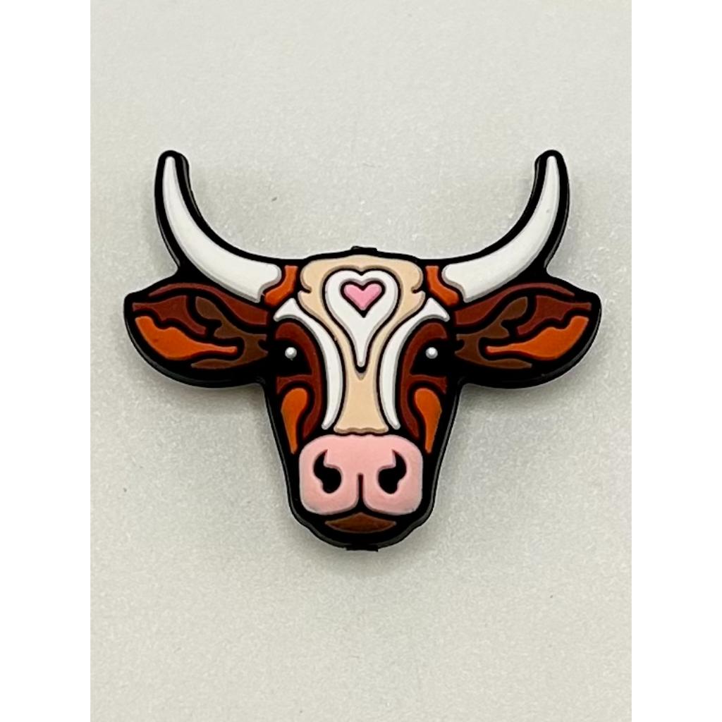 Ox Cow With Pink Heart Silicone Focal Beads