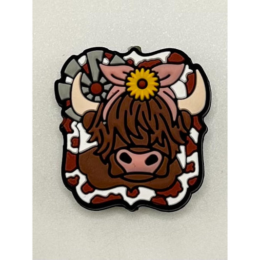 Brown Cow with Sunflower Silicone Focal Beads