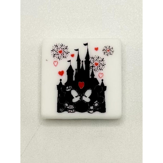 Cartoon Mouse Kiss at Disneyyy Castle Fireworks Silicone Focal Beads