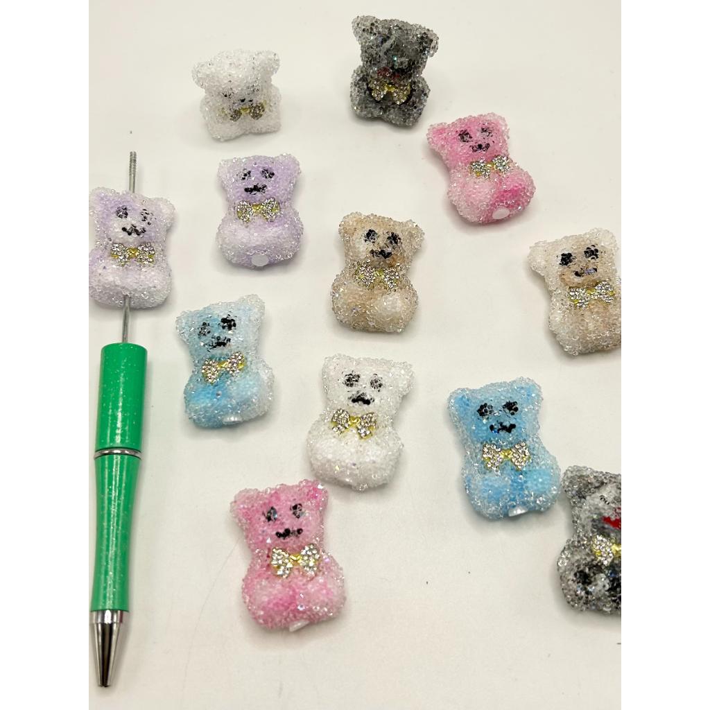 Cute Bear Sugar Beads with Bowtie Bowknot, Random Mix Color, MG