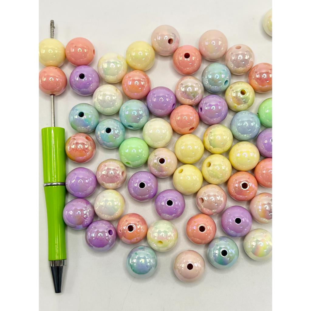 Candy Color Pastel Color Acrylic Beads with UV Plating, Glow in the Dark Luminous, 16mm, Random Mix Color, YT