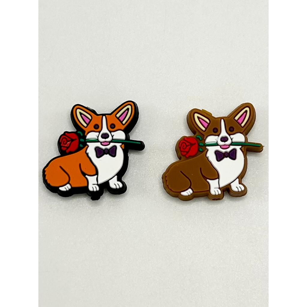 Corgi Dog with Rose Silicone Focal Beads