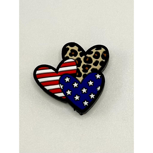 Three Hearts with Star Stripe Leopard Silicone Focal Beads