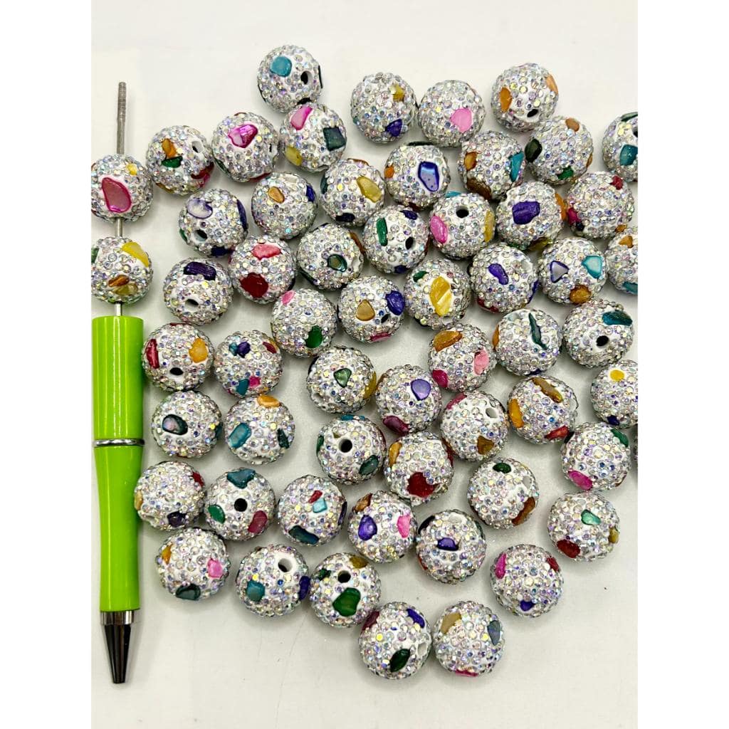 White Clay Beads with Irregularity Colorful Fragment and Rhinestones, 16mm, ZY