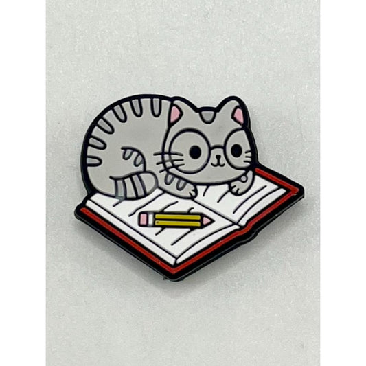 Gray Cat Reading A Book Silicone Focal Beads