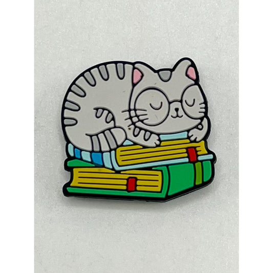 Cute Cat Sleeps On The Book Silicone Focal Beads