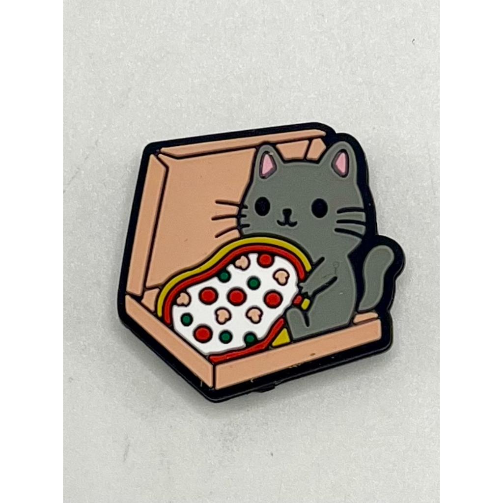 Cute Cat Is Eating Pizza Silicone Focal Beads