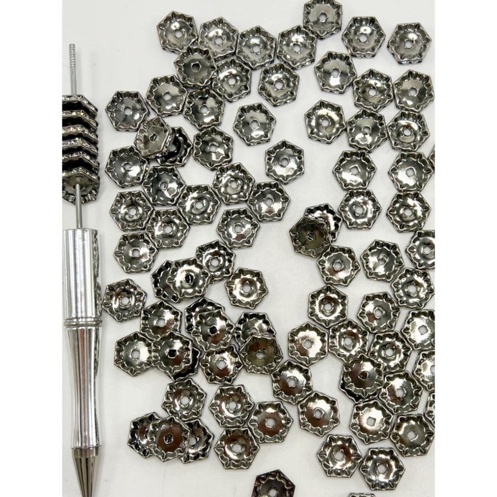 Hexagon Spacers with Gun Black Color Metal and Clear Rhinestone, 13mm