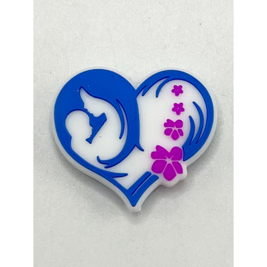 Blue Heart Shaped Mom Baby Love Purple Flowers Silicone Focal Beads