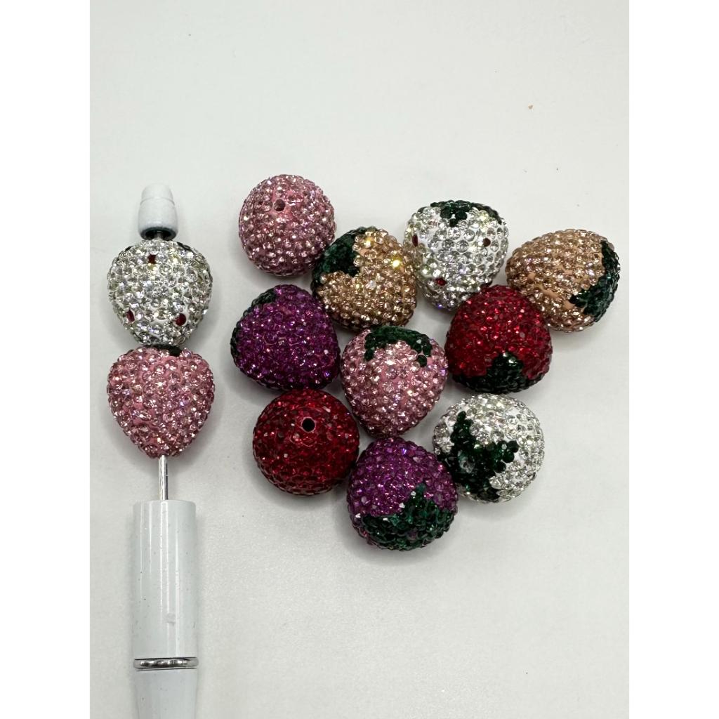 Strawberry Clay Beads with Rhinestones, 20mm by 22mm