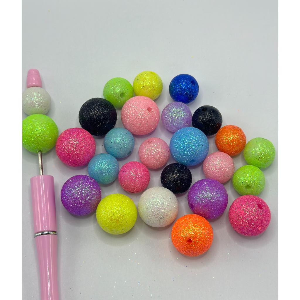 Acrylic Beads in Bright Neon Colors with Shiny Glitter, 16mm and 20mm, HS