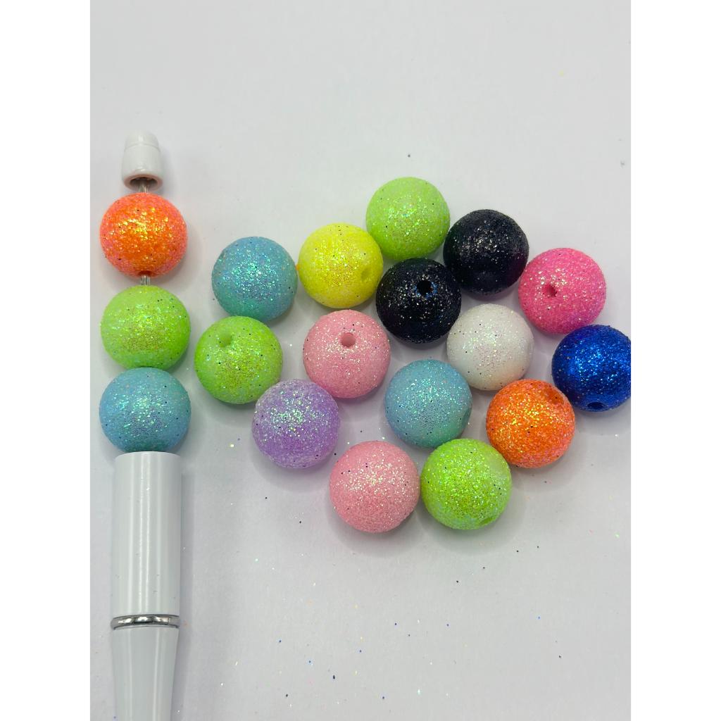 Acrylic Beads in Bright Neon Colors with Shiny Glitter, 16mm and 20mm, HS