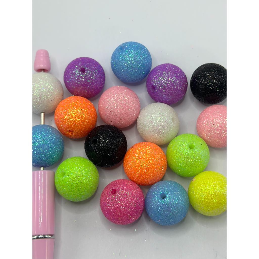 Acrylic Beads in Bright Neon Colors with Shiny Glitter, 16mm and 20mm, HS