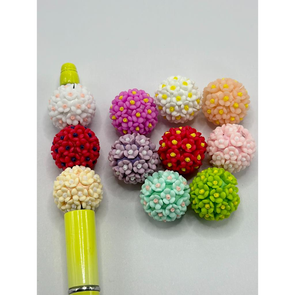 Round Clay Beads with Double Color Flowers Lovely Style Solid Colors Random Mix 18mm