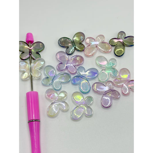 Glossy See Thru Acrylic Beads in Cute Butterfly Shape with UV Finish, 10mm by 17mm