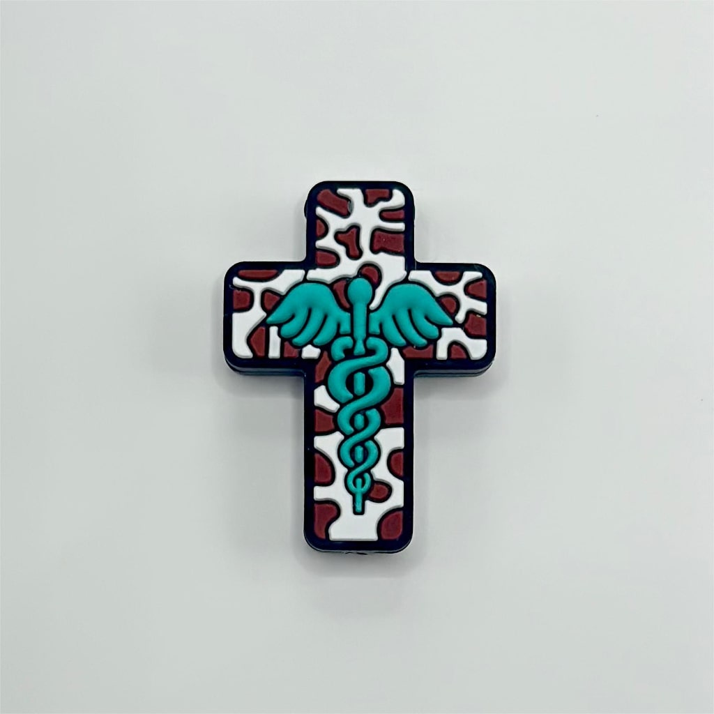 Cow Print Cross with Wings Religious Medical Health Care Hospital Doctor Nurse Cross Silicone Focal Beads