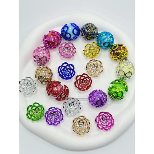 Large Bead Cap Bead Cage Flower Shape Floral Glossy Metallic Colors 20mm