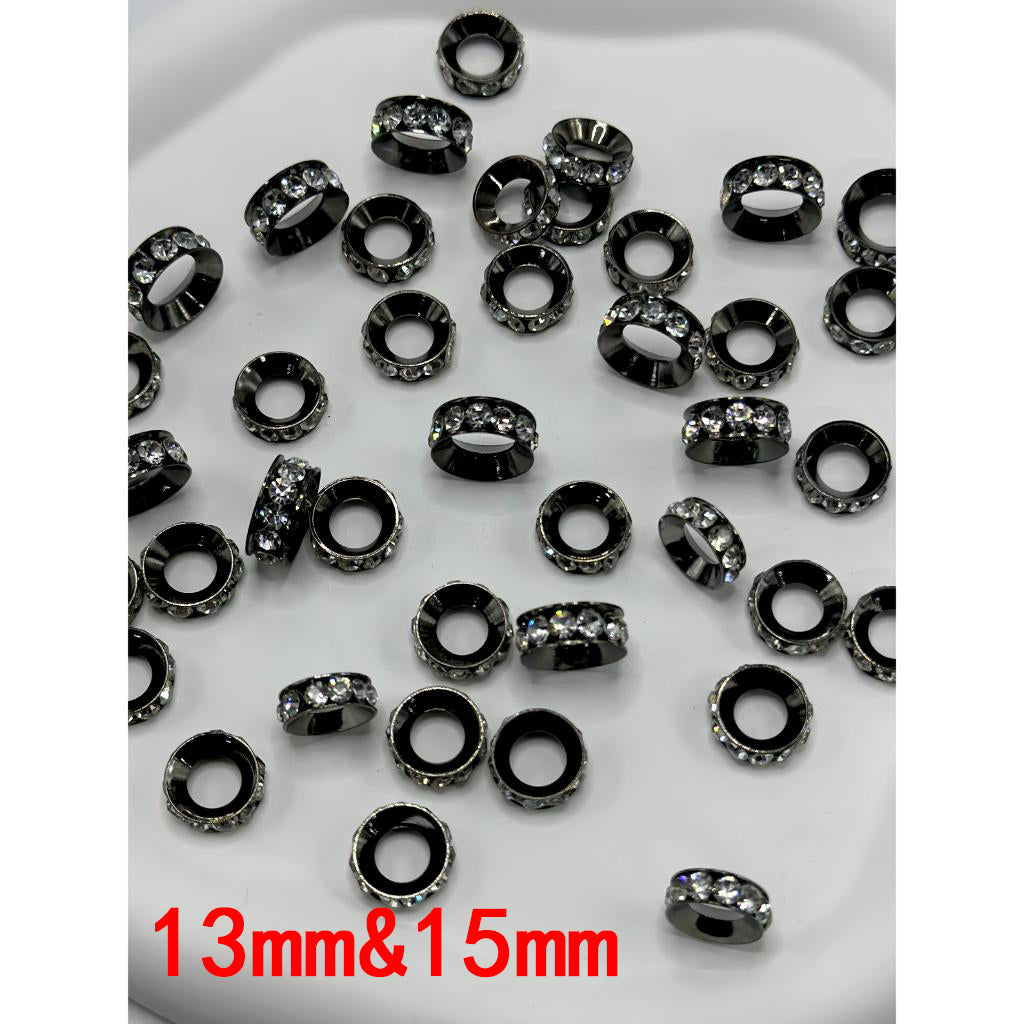 Spacers with Silver Color Metal and Colorful Rhinestones，15mm