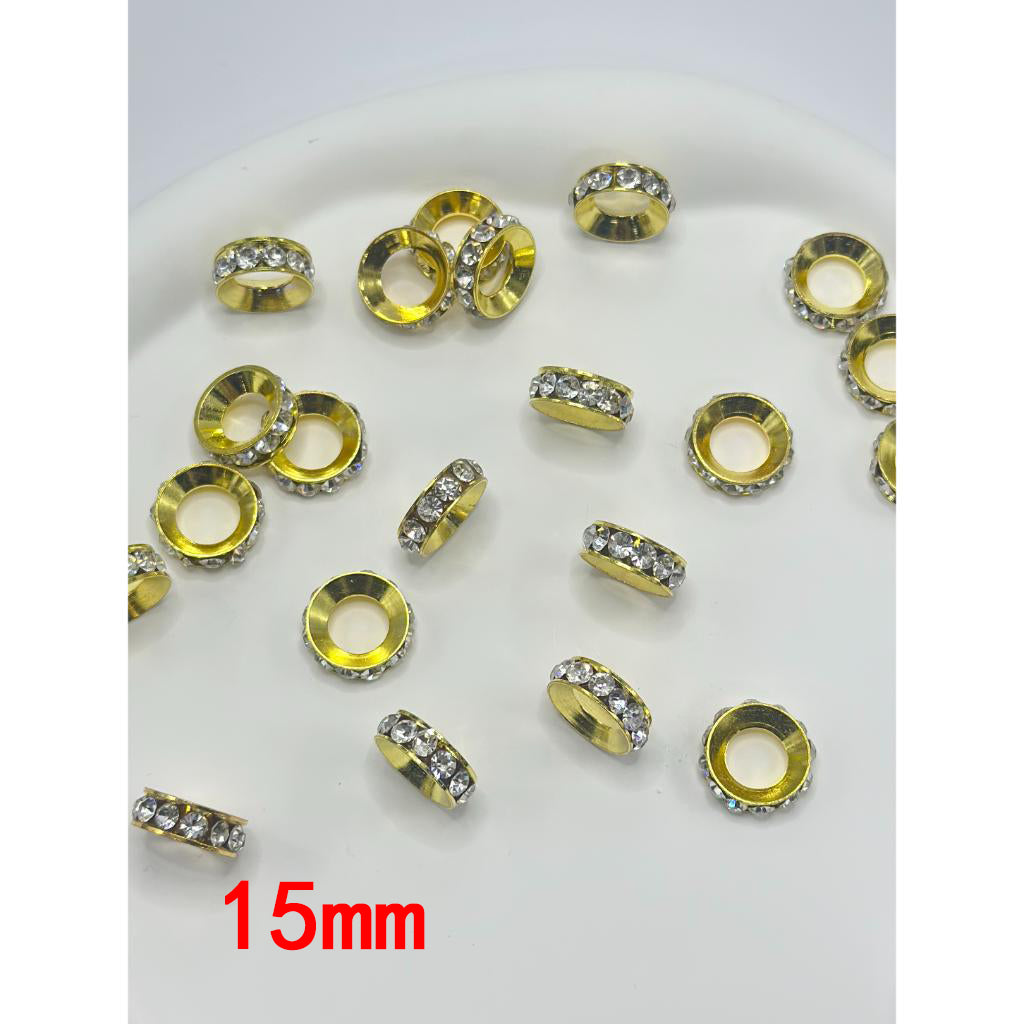 Spacers with Silver Color Metal and Colorful Rhinestones，15mm