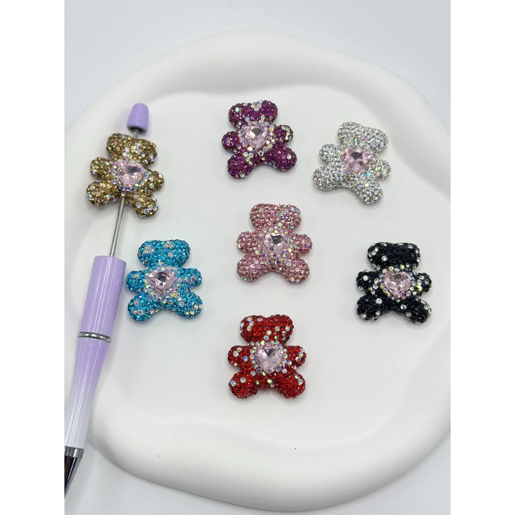 Bear Clay Beads with Crystal Rhinestones, 30mm, PLEASE READ DESCRIPTION