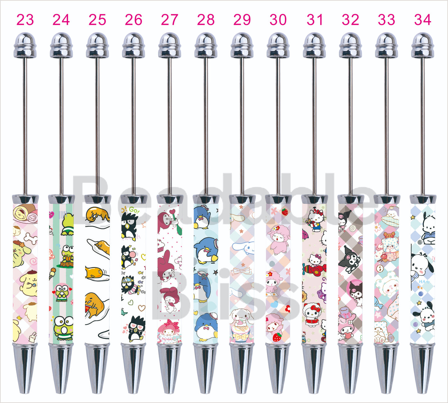 DIY Plastic Beadable Pens with Cartoon Prints, Random Mix