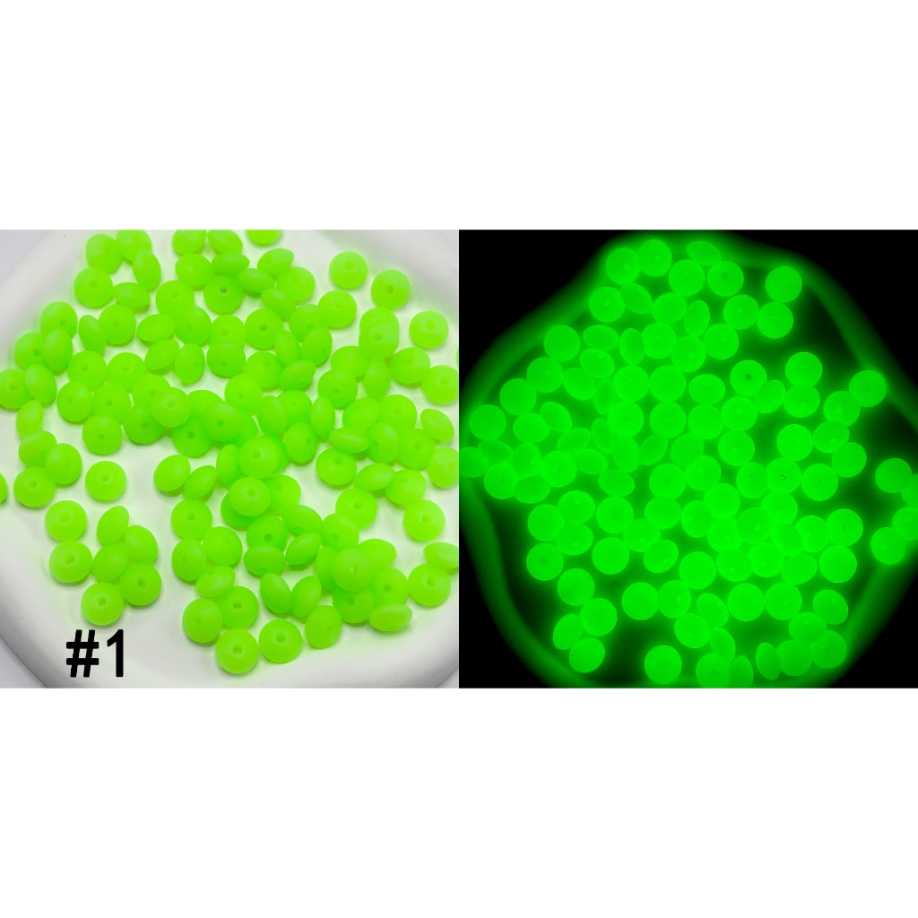 Luminous Silicone Lentil Beads Spacers Saucers in Neon Colors, Glow in the Dark, 12mm