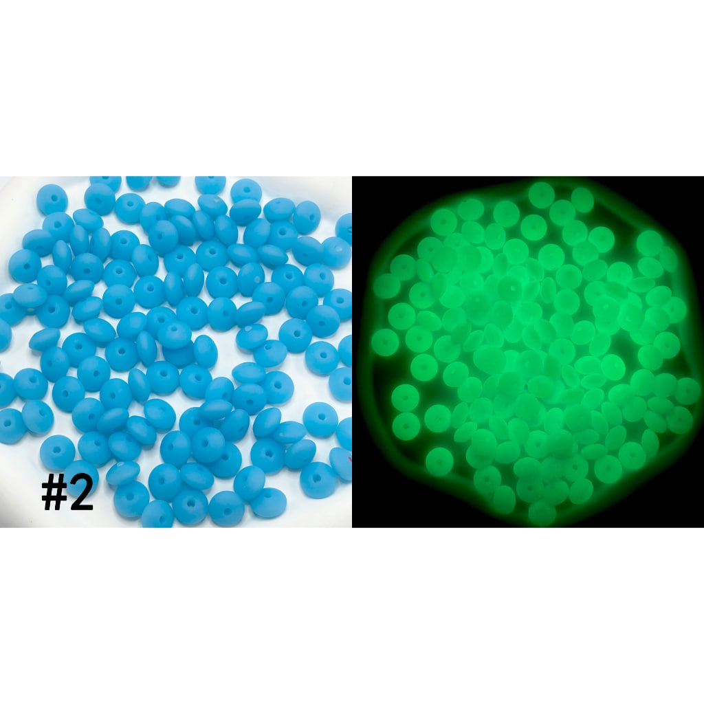 Luminous Silicone Lentil Beads Spacers Saucers in Neon Colors, Glow in the Dark, 12mm