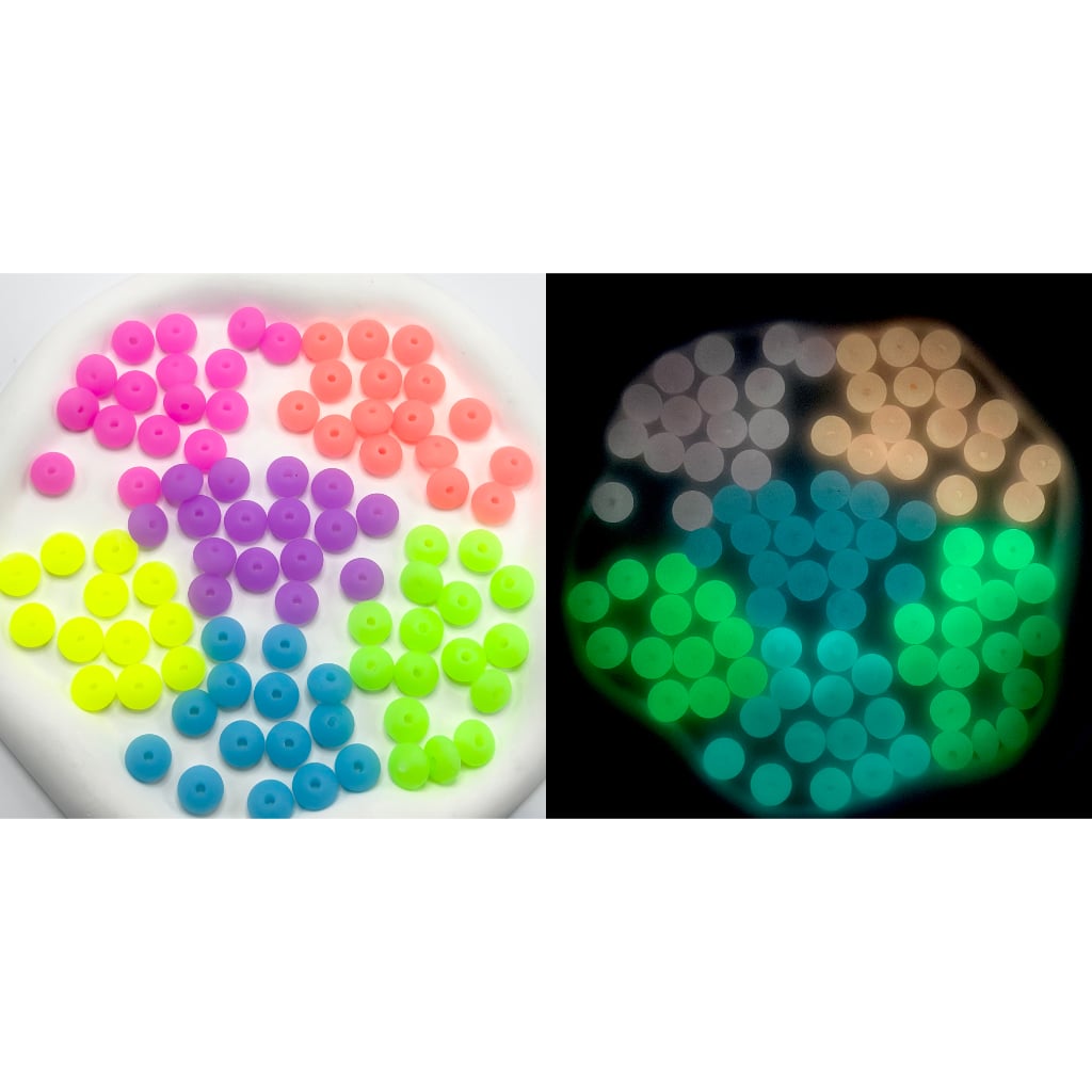 Luminous Silicone Lentil Beads Spacers Saucers in Neon Colors, Glow in the Dark, 12mm