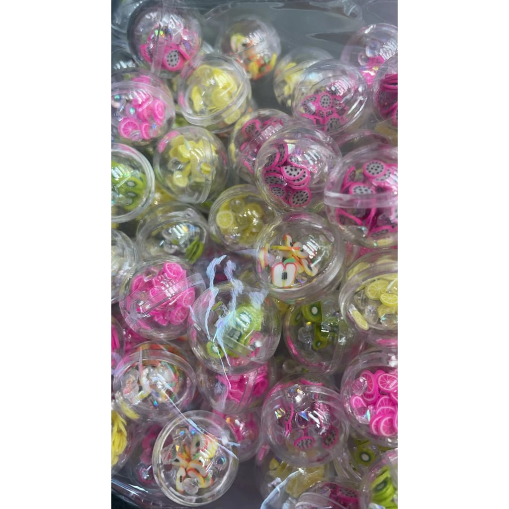 Fruit Beads, Clear Acrylic Beads with Small Fruit Slices Inside, Round Shape, Size 20mm