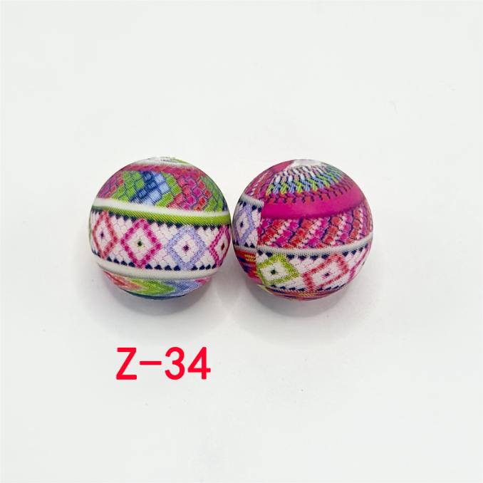 Multi-Color Ethnic Religious Pattern Prints White Round Printed Silicone Beads 15mm, Number Z-34