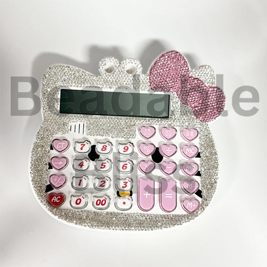 Hello HK Digital Calculator with Clear and Pink Rhinestones, No Battery Inside