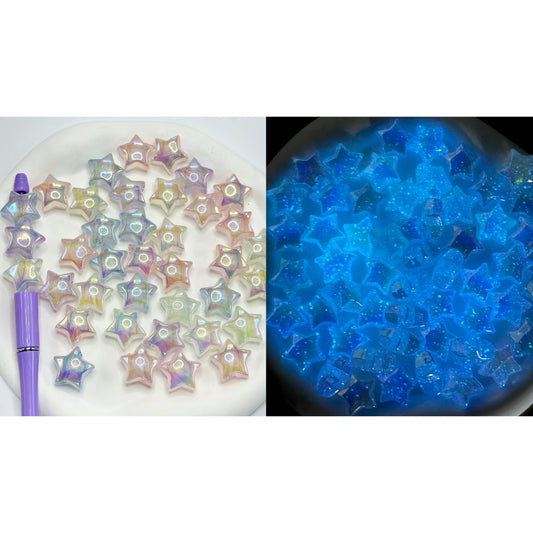 Luminous UV Coating Star Shape Acrylic Beads, Glow in the Dark, Random Mix, 21MM