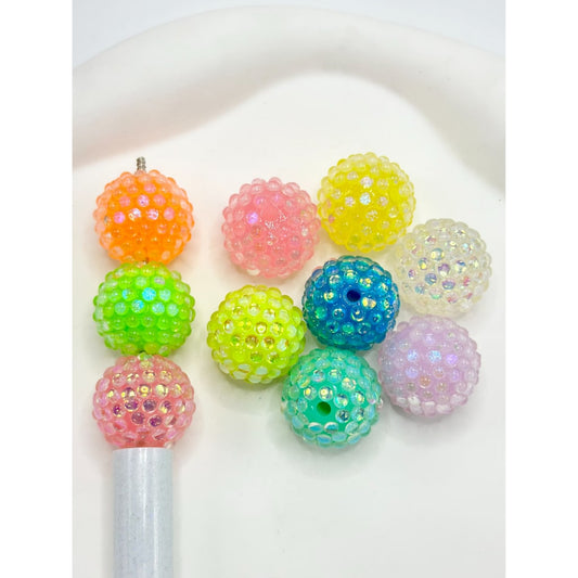 Acrylic Beads with Clear Rhinestones in Solid Colors, Random Mix, 20MM