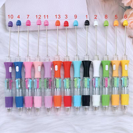 Multi-Color Beadable Pen with  Four Colors Ink Refills and LED Light in Solid Colors, Random Mix, Please Read Description