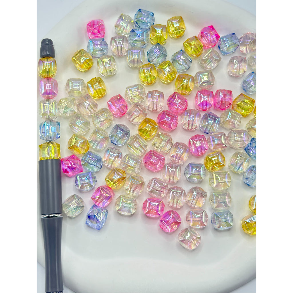 UV Coating Translucent Polyhedron Acrylic Beads, Random Mix, 10MM by 11MM