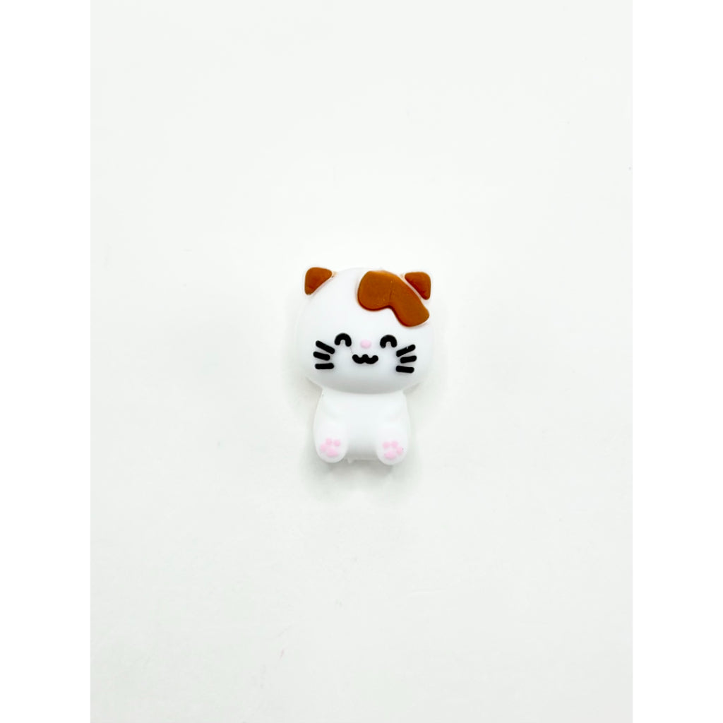 3D Little Cute White Kitten Cat Silicone Focal Beads