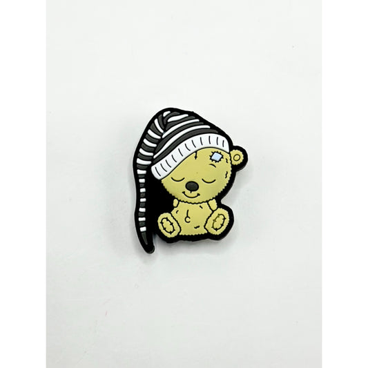 Sleeping Little Cute Bear with Black White Stripes Nightcap Sleeping Hat Silicone Focal Beads