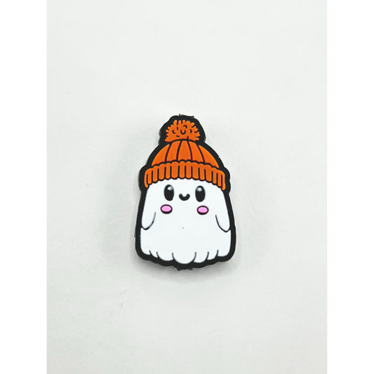 Little Cute White Ghost with Orange Hat Silicone Focal Beads