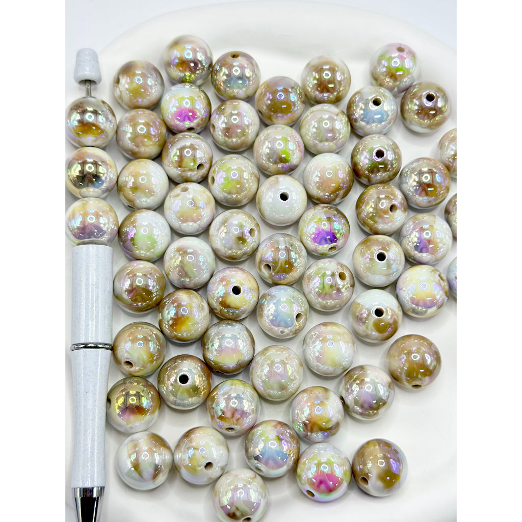 Acrylic Beads with Marble Pattern in Various Colors, Random Mix, AZ