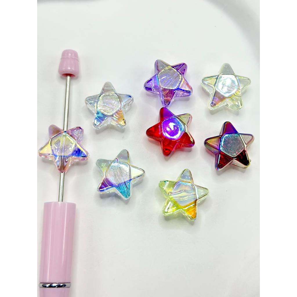 UV Coating Five-Point Star Shape Acrylic Beads in Solid Color, Random Mix, 19MM