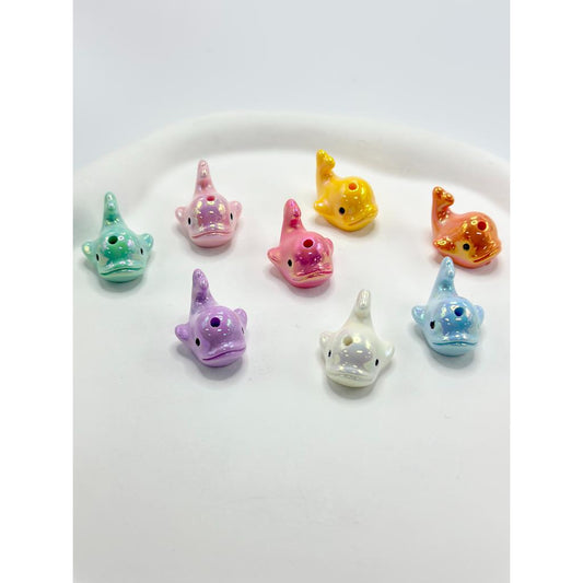 Little Cute Dolphin Shape Acrylic Beads in Solid Color, Random Mix, 22MM