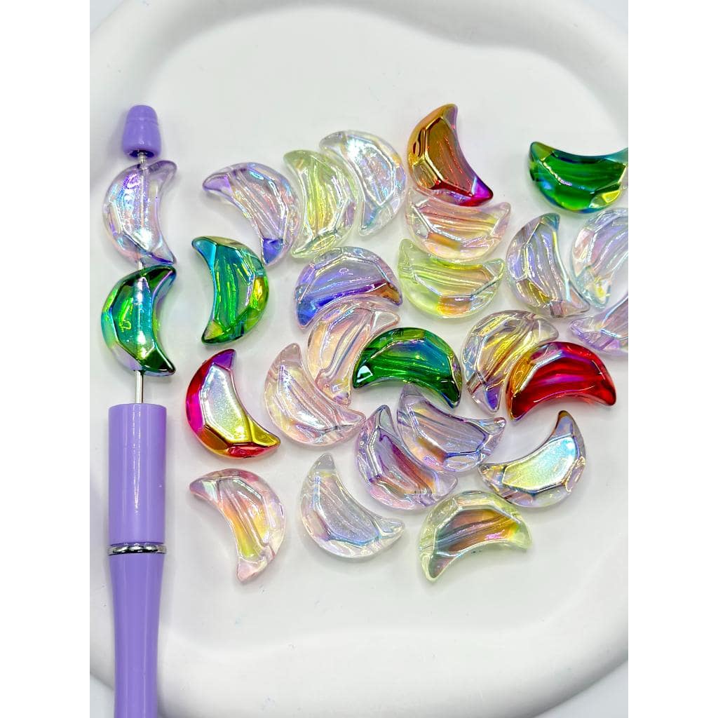 Translucent Color UV Coating Crescent Moon Acrylic Beads, Random Mix, 16MM by 24MM